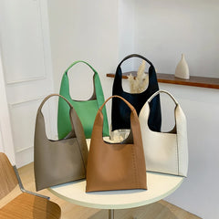 Women Casual Tote PU Leather Shoulder Bucket Bag Large Capacity