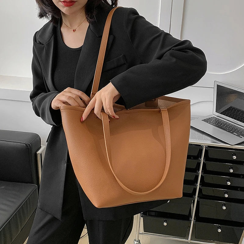 Women Casual Tote Soft Shoulder Bag Large Capacity Handbag