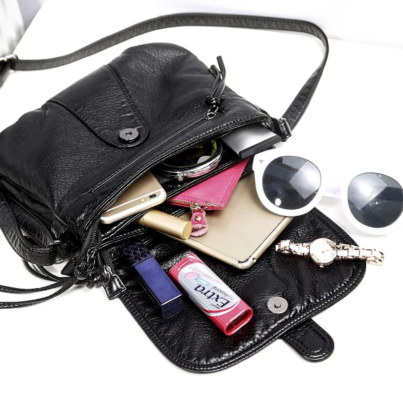 Soft Leather Women Messenger Bag Casual Shoulder Crossbody Handbag
