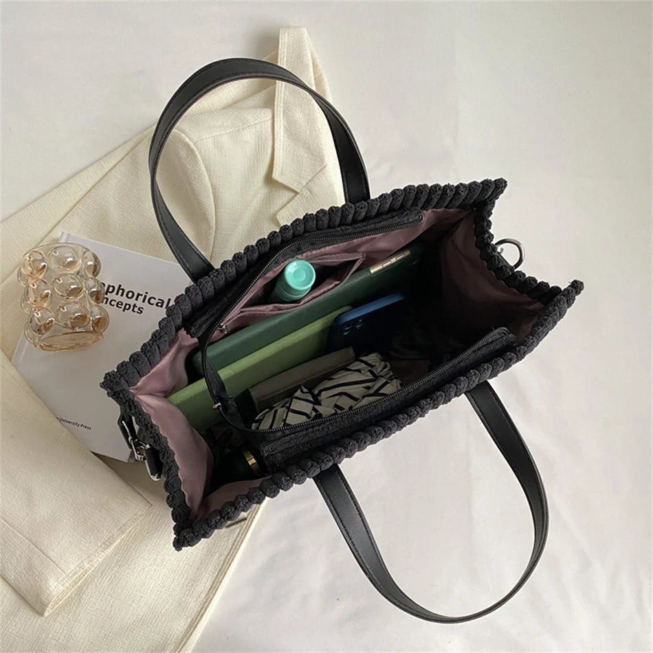 Corduroy Tote Bag Large Capacity Shoulder Crossbody Bags for Women