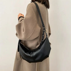 Vintage Soft Leather Crossbody Bags for Women with Chains Shoulder Strap
