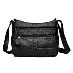 Hot Women Bag Washed Pu Soft Leather Shoulder Bag Multi-layer Crossbody Bag