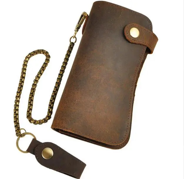 Hot Male Cattle Real Leather Dragon Emboss Checkbook Iron Chain Wallet