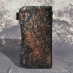 Hot Male Cattle Real Leather Dragon Emboss Checkbook Iron Chain Wallet