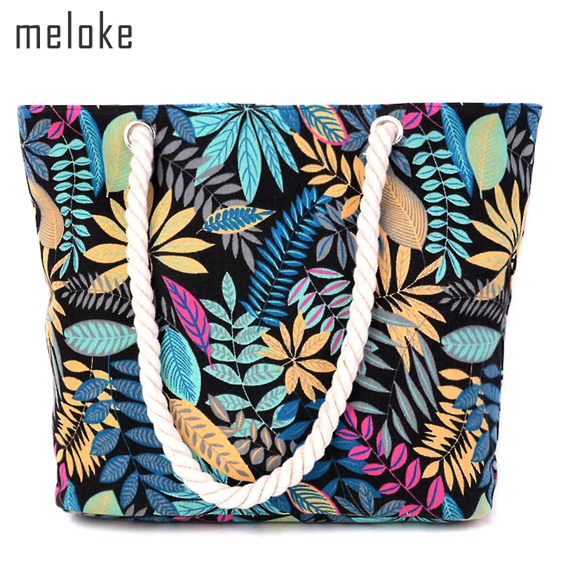 Leaves Shoulder Bags Cotton for Girls Large Size Beach Bags