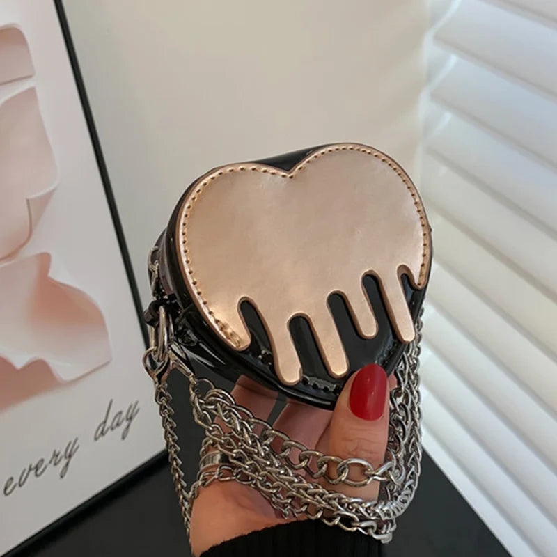 Women Love Heart Shape Evening Clutch Mini Purse, Chain Crossbody Bag