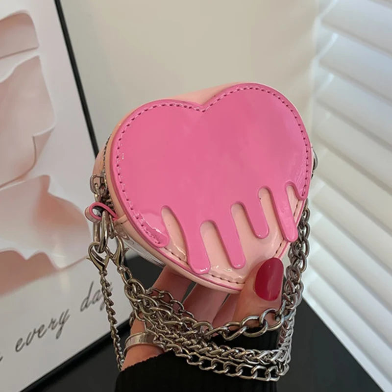 Women Love Heart Shape Evening Clutch Mini Purse, Chain Crossbody Bag