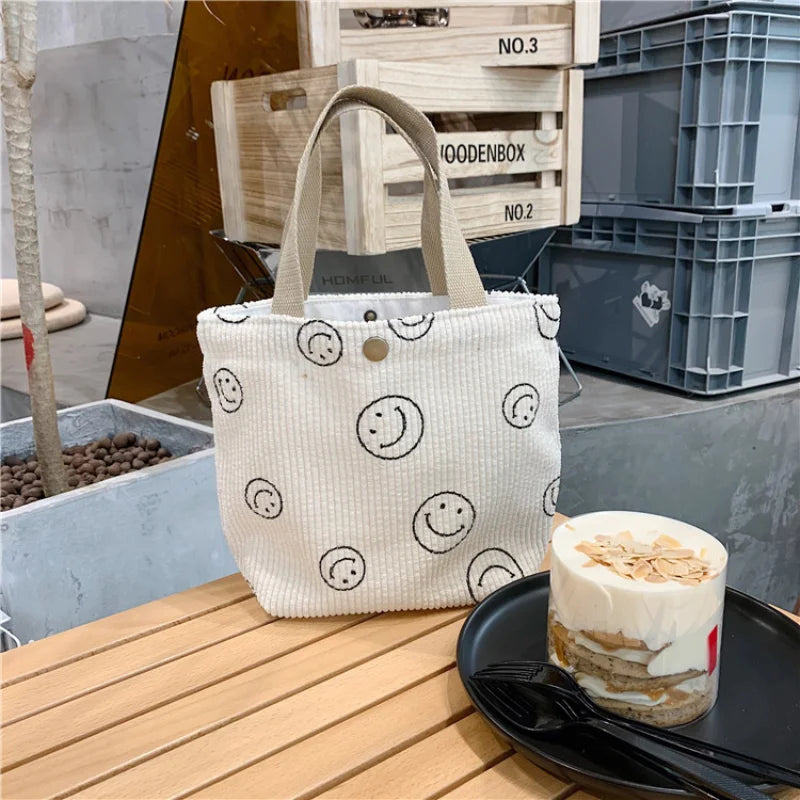 Corduroy Retro Portable Bag Art Student Mommy Bento Bag