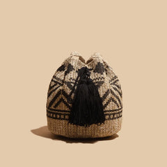 Ethnic Rattan Straw Tassel Shoulder Bag for Women