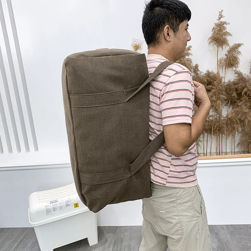 Large Capacity Canvas Travel Bag For Men Durable Handbag Outdoor Sports Backpack