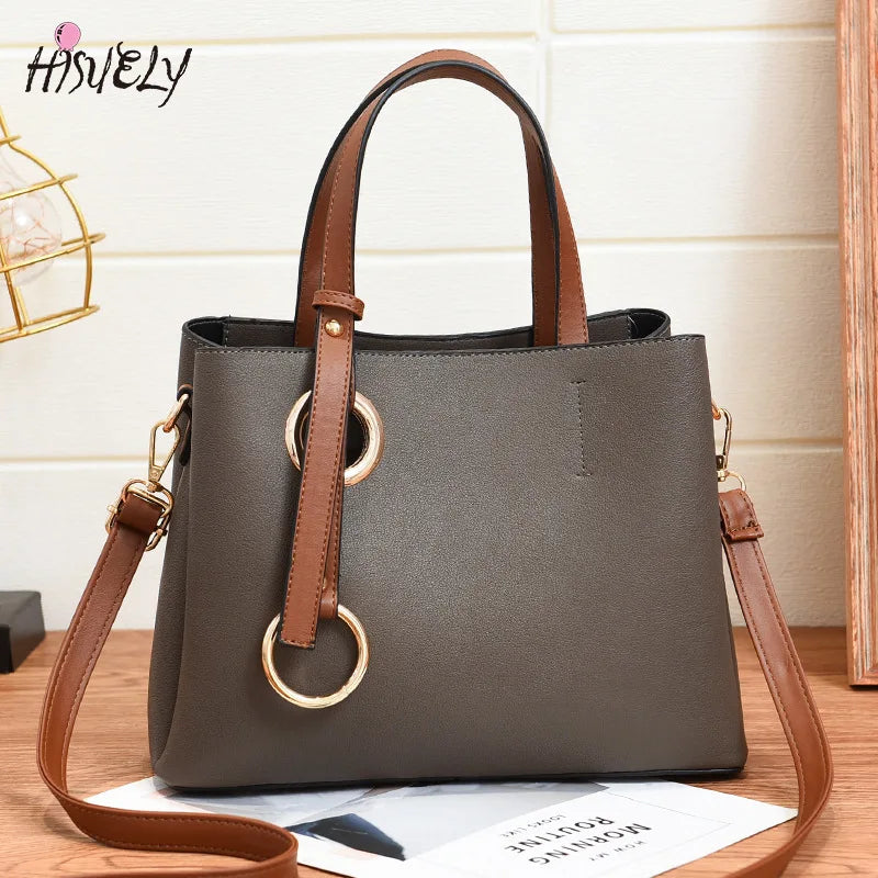Vintage PU Leather Top-Handle Handbag for Women