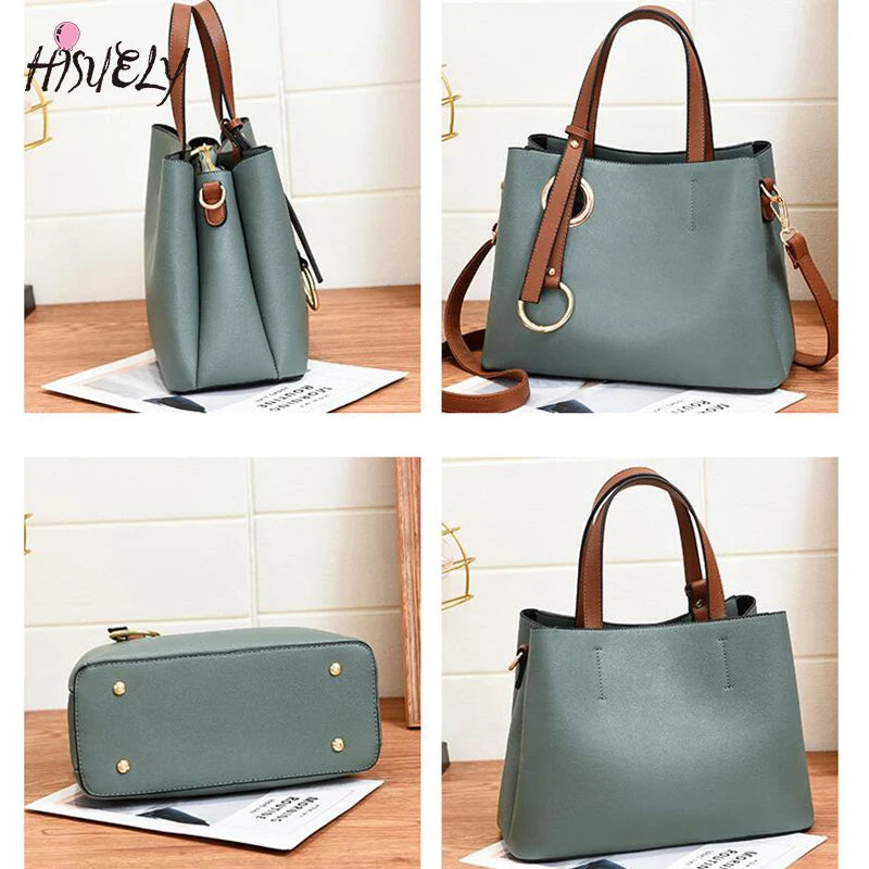 Vintage PU Leather Top-Handle Handbag for Women