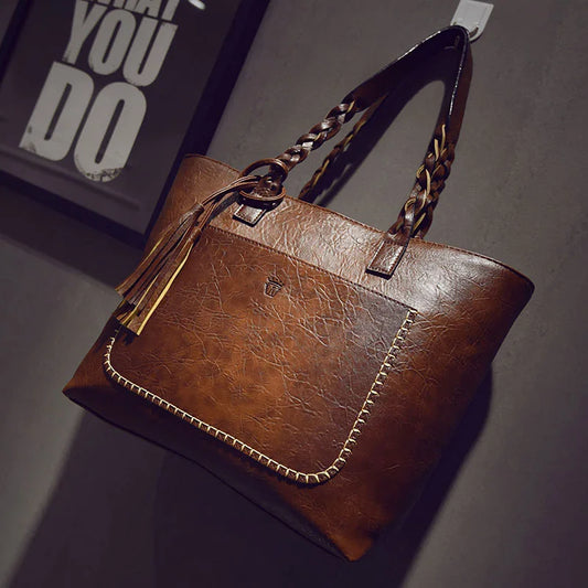 Women Shoulder Tote Bags with Tassel Leather Handbags