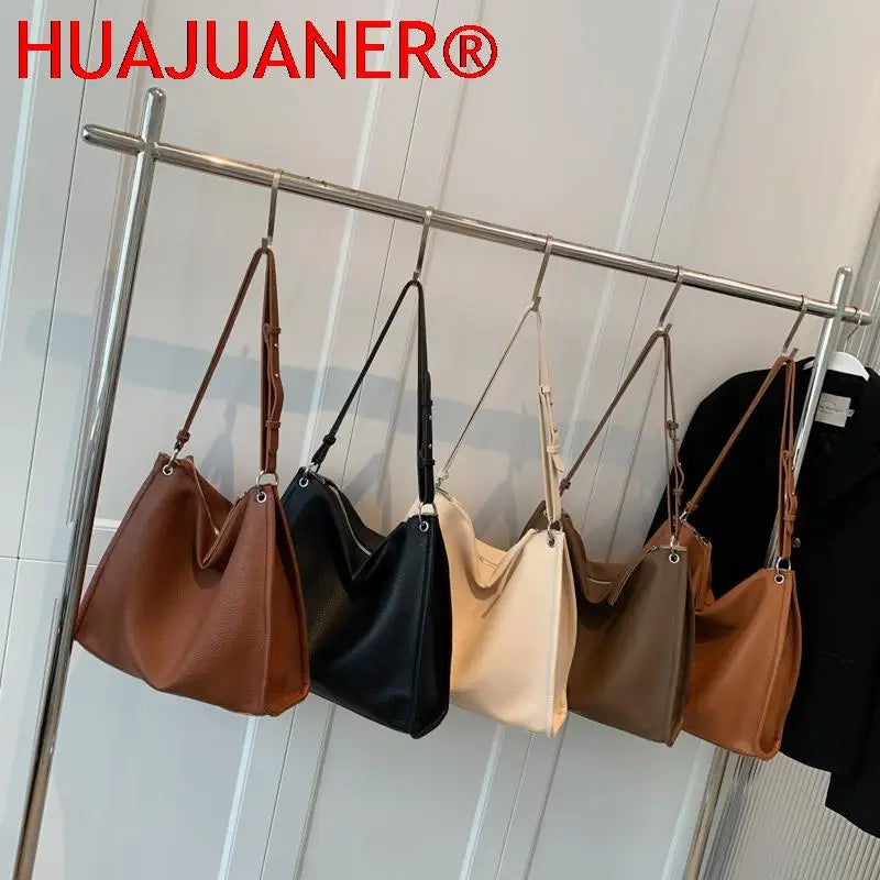 Vintage Leather Shoulder Bag Women High Capacity Handbag Purse