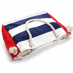 Striped Canvas Shoulder Bags Casual Travel Handbags With Cotton Strap