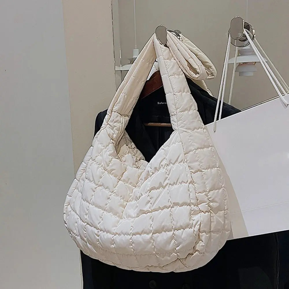 Lattice Pattern Shoulder Bag Cotton Handbag Large Capacity Tote Bags