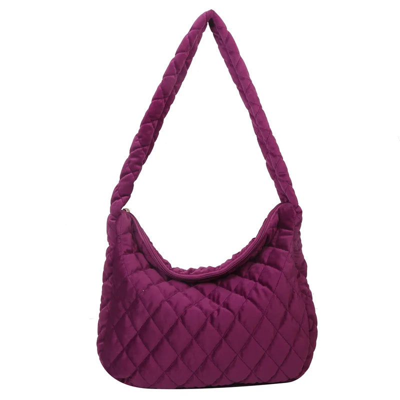 Lattice Pattern Shoulder Bag Space Cotton Handbags Women Large Capacity Tote Bag