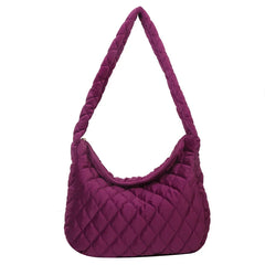 Lattice Pattern Shoulder Bag Space Cotton Handbags Women Large Capacity Tote Bag