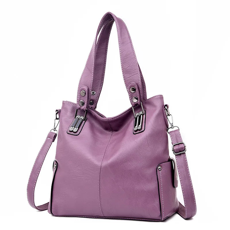 High Women Leather Handbag Rivet Package Large Tote Shoulder Bag Purse