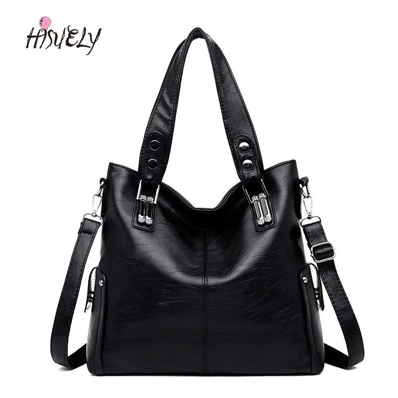 High Women Leather Handbag Rivet Package Large Tote Shoulder Bag Purse
