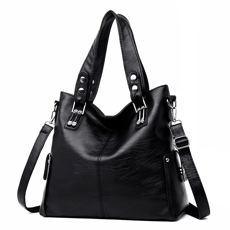 High Women Leather Handbag Rivet Package Large Tote Shoulder Bag Purse