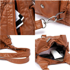 Soft Washed PU Leather Shoulder Crossbody Bag for Women