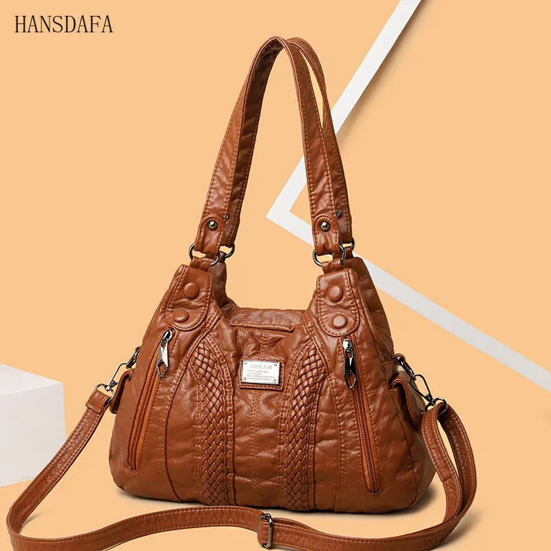 Soft Washed PU Leather Shoulder Crossbody Bag for Women