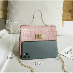 Crocodile Pattern Chain Lock Messenger Bag PU Leather Women's Shoulder Bag