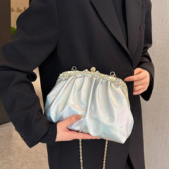 Glitter Crystal Crossbody Bag Silver Green Chain Shoulder Handbag