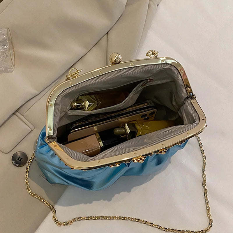 Glitter Crystal Crossbody Bag Silver Green Chain Shoulder Handbag