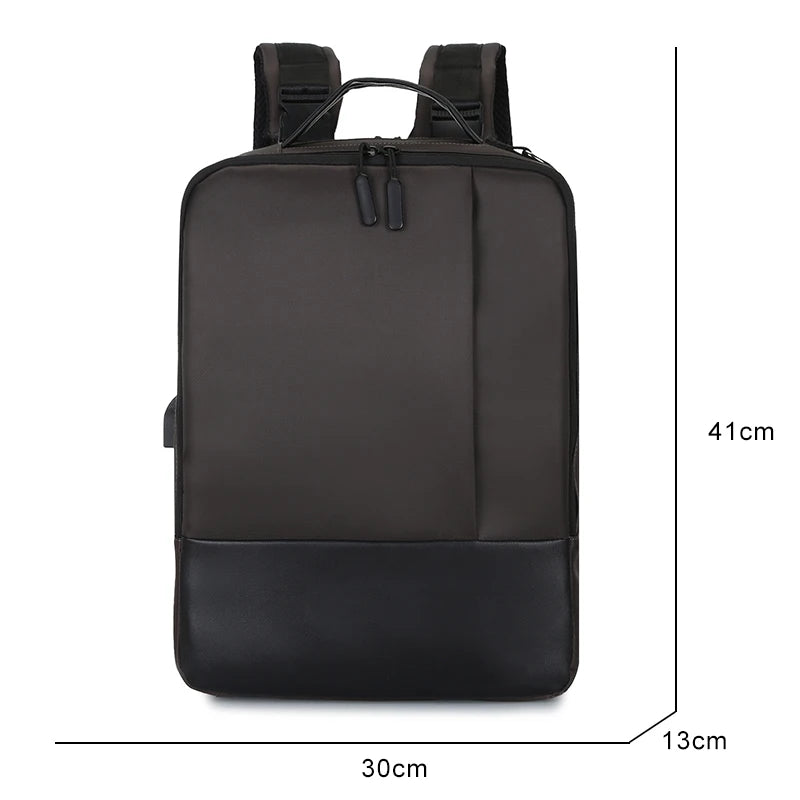 Men's Business Backpack Nylon Laptop Backbag 15.6 USB Charging Rucksack