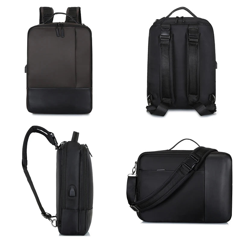 Men's Business Backpack Nylon Laptop Backbag 15.6 USB Charging Rucksack