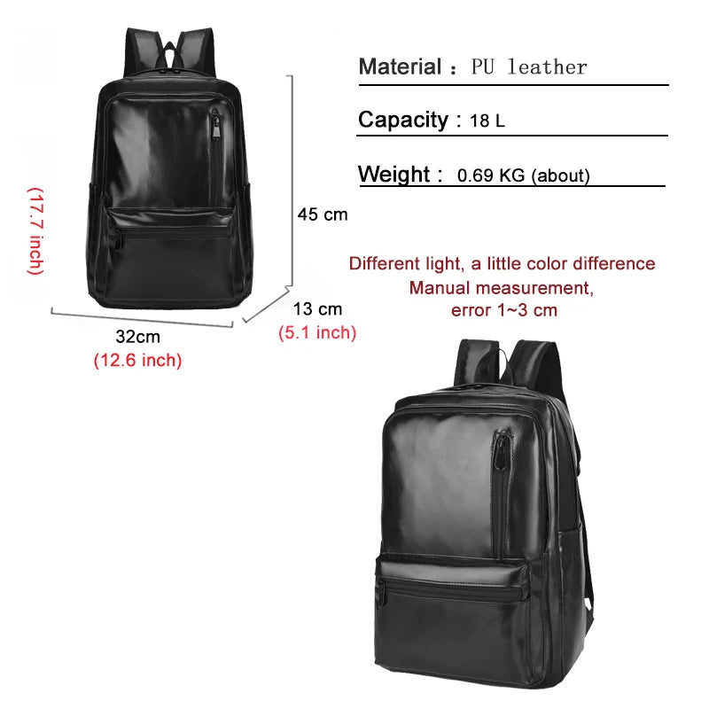 Men's 15.6 Inch Laptop Bag PU Leather Backpack Waterproof