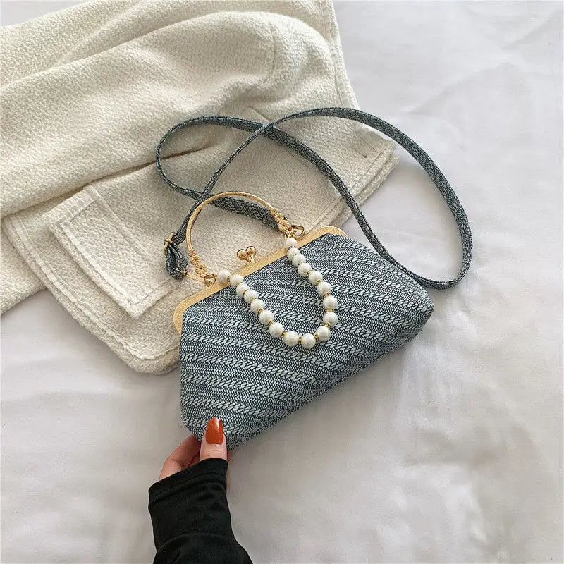 Vintage Striped Chain Shoulder Bag for Women