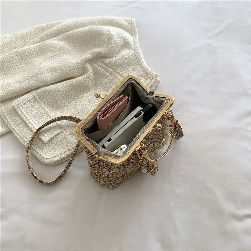 Vintage Striped Chain Shoulder Bag for Women