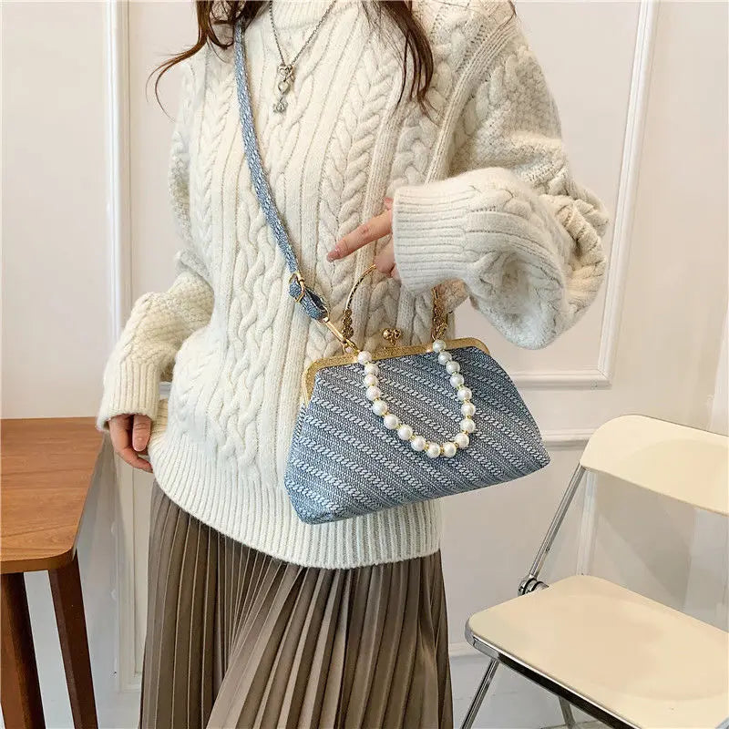Vintage Striped Chain Shoulder Bag for Women