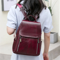 Women's PU Leather Waterproof Backpack Large Capacity Rucksack