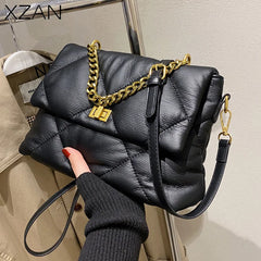 Vintage Rhombus Messenger Bag Soft Leather Chain Bag Crossbody Bags Female