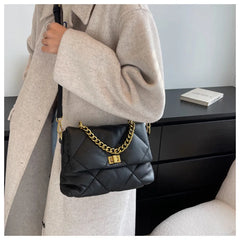 Vintage Rhombus Messenger Bag Soft Leather Chain Bag Crossbody Bags Female