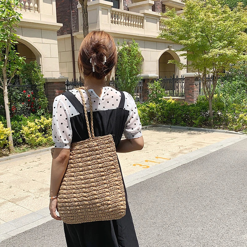 Women's Straw Beach Bag Large Capacity Handbag Shopper Wallet