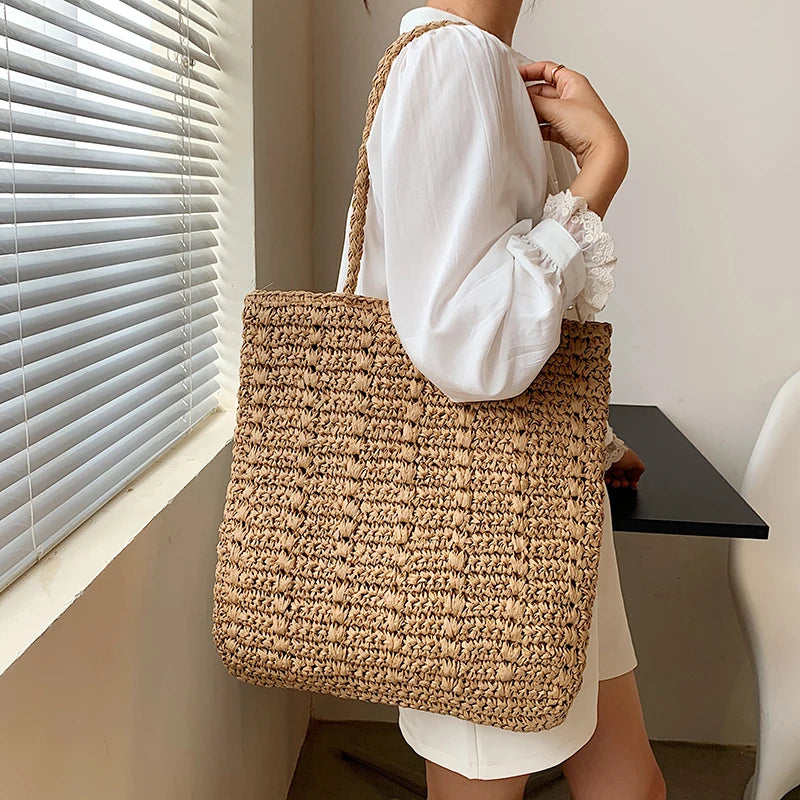 Women's Straw Beach Bag Large Capacity Handbag Shopper Wallet