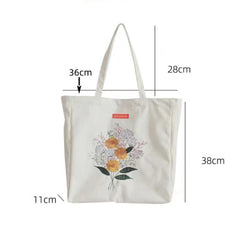 Canvas Floral Shoulder Bag Large Capacity Shopping Bag for Women