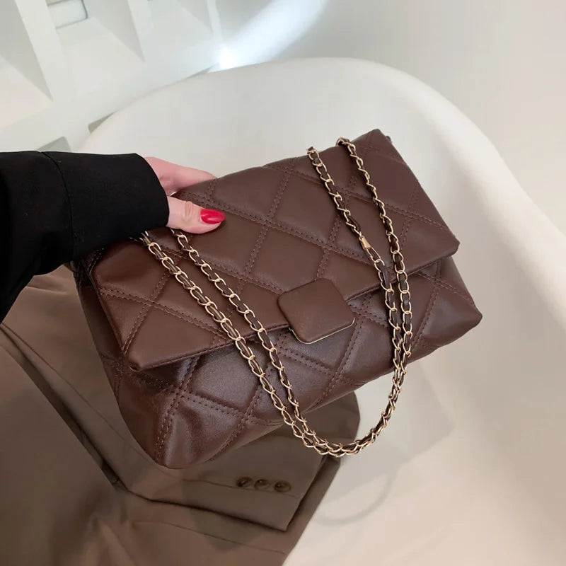 Plaid Pu Leather Crossbody Bags Chain Strap Shoulder Bag