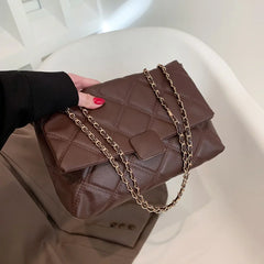 Plaid Pu Leather Crossbody Bags Chain Strap Shoulder Bag