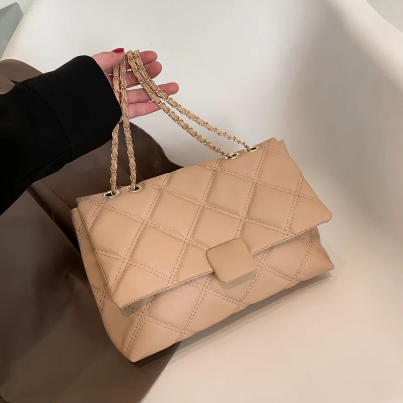 Plaid Pu Leather Crossbody Bags Chain Strap Shoulder Bag