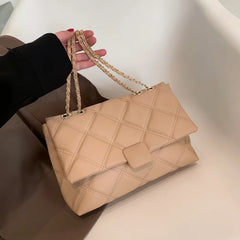 Plaid Pu Leather Crossbody Bags Chain Strap Shoulder Bag