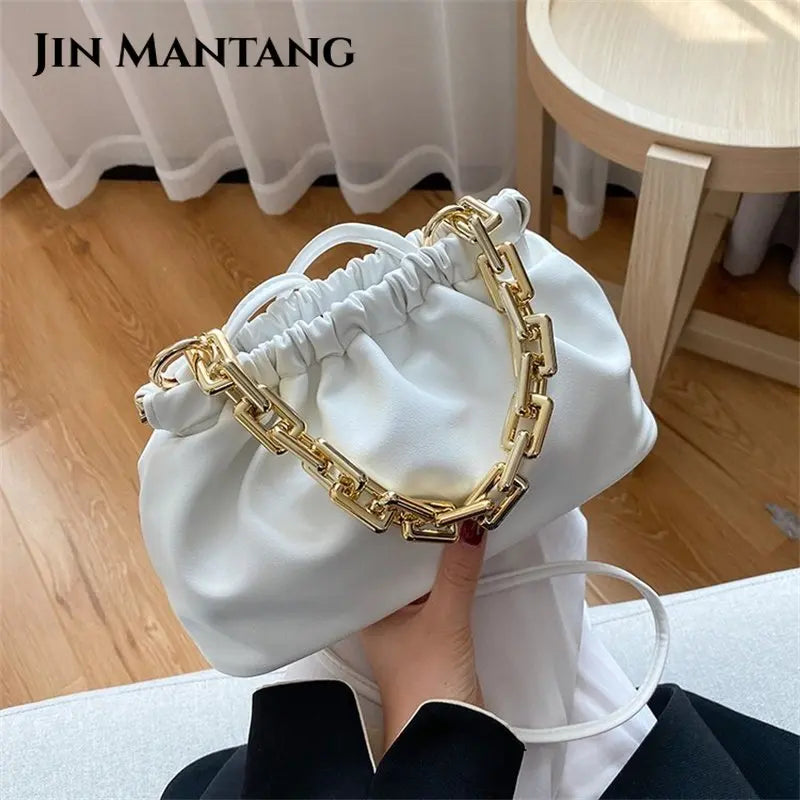 Cloud Underarm Shoulder Bag with Thick Chains Dumpling Clip Purse, Totes Handbag