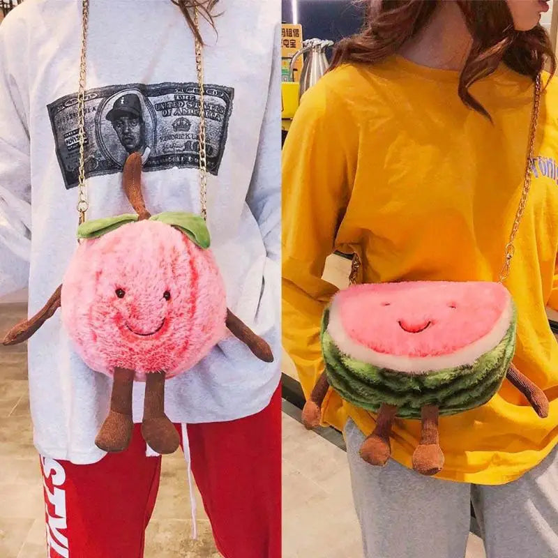 Watermelon Baby Girls Plush Fruit Shoulder Bag Soft Stuffed Chain Messenger Cros