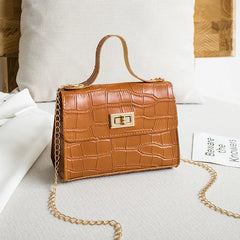 Crocodile Pattern Shoulder Bag with Chain Lock for Women