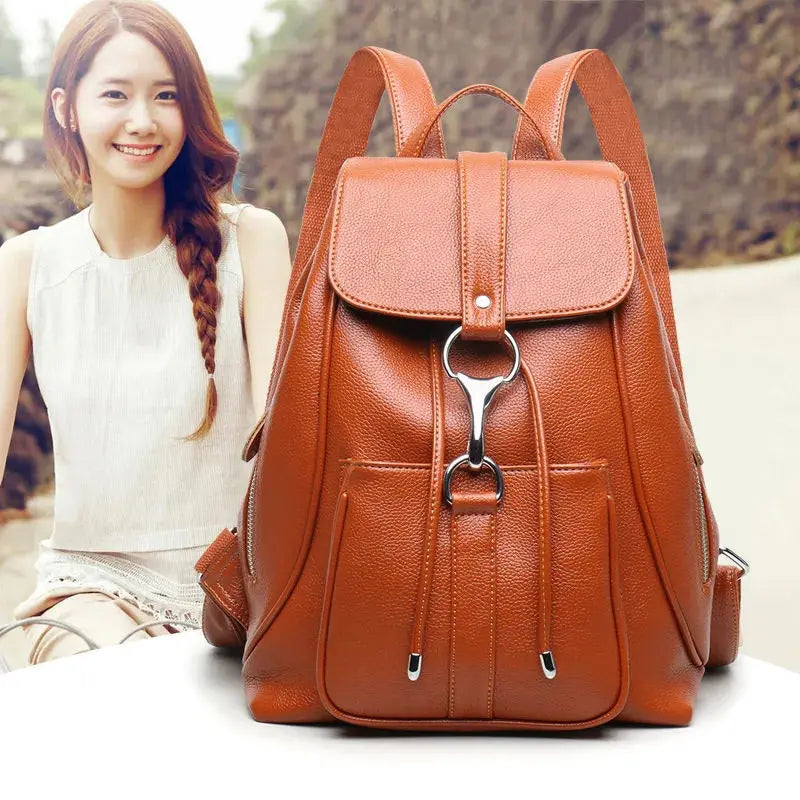 Women PU Leather Backpack School Bags Large Travel Bag E185